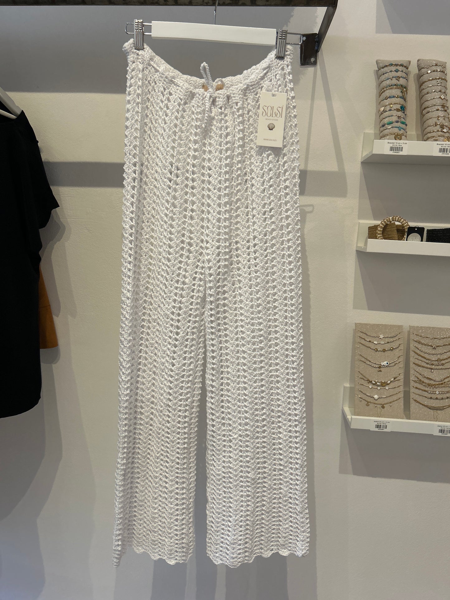 Pantalones de crochet hechos a mano blancos únicos