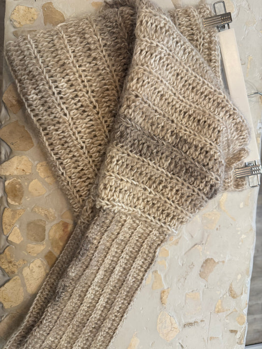 Scarf Sweater Wooly Beige Crochet Handmade